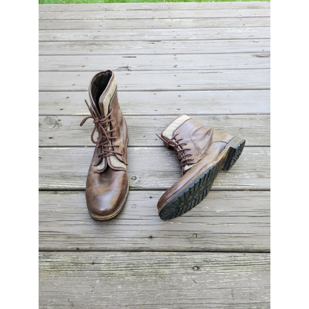 J.D. Fisk Leather Wool Combat Boots Brown Distressed Lug Sole 10